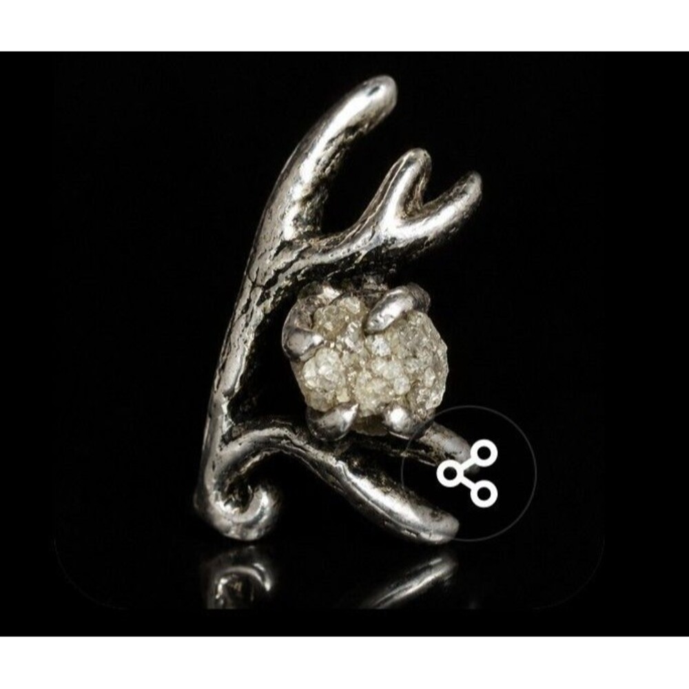 Sterling Silver Antler Style Ring Rough Diamond Approx. 0.45 ct Size 8.25